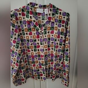 Alfred Dunner Geometric Pattern Button Down Shirt Size 16 Plus Vintage
